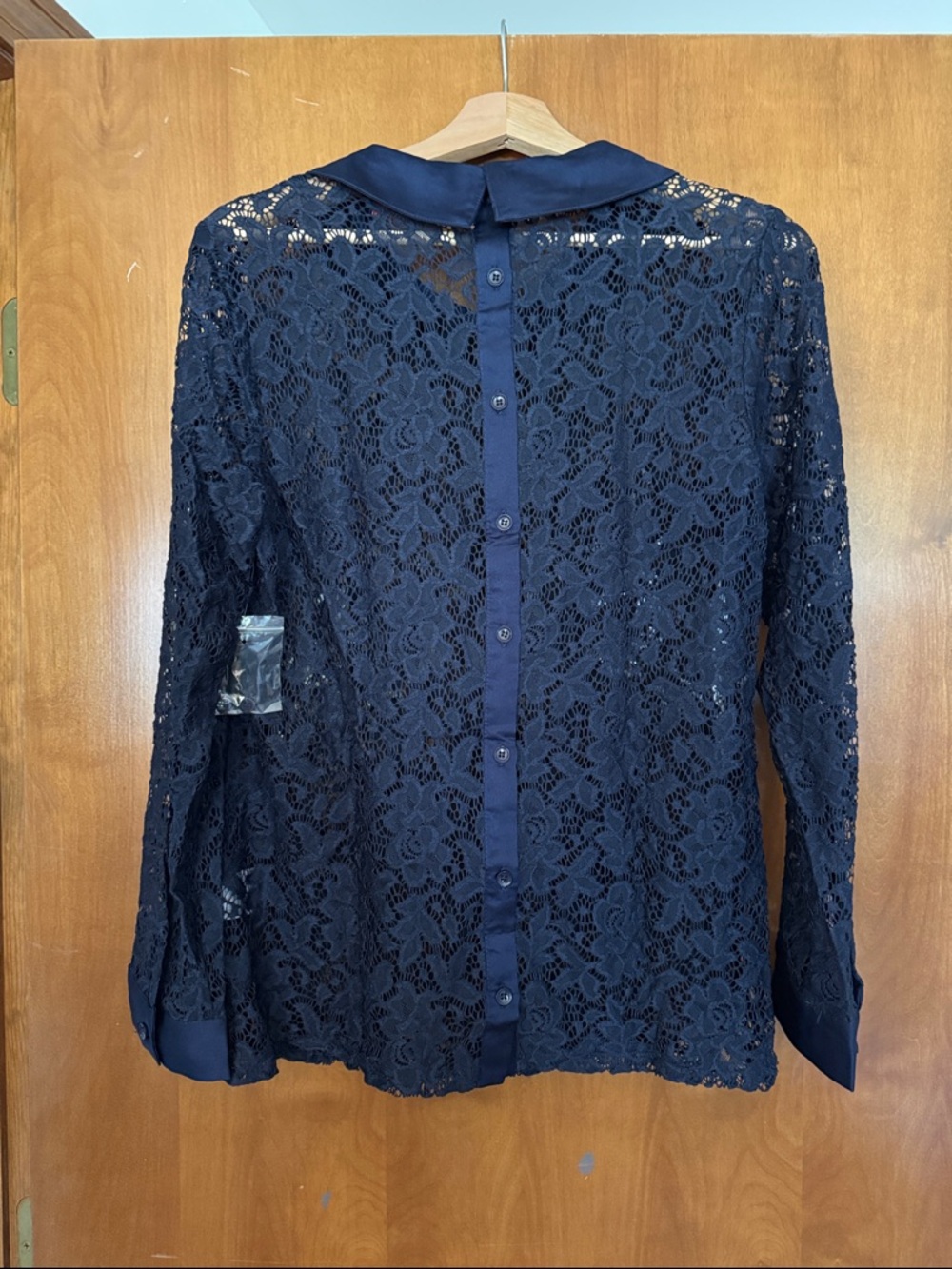 NWOT ModCloth Size XL Navy Lace Long-Sleeve Blouse with Peter Pan Collar - Picture 2 of 6